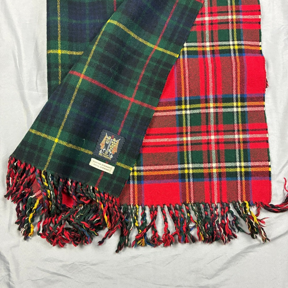 VTG Royal Stewart Plaid Throw Multicolor Reversible Scotland Lambswool Tartan